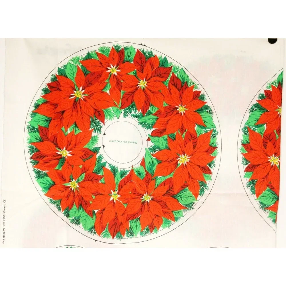 VTG Spring Mills Patten 470 Christmas Holiday Poinsettia Wreath Fabric Cut & Sew